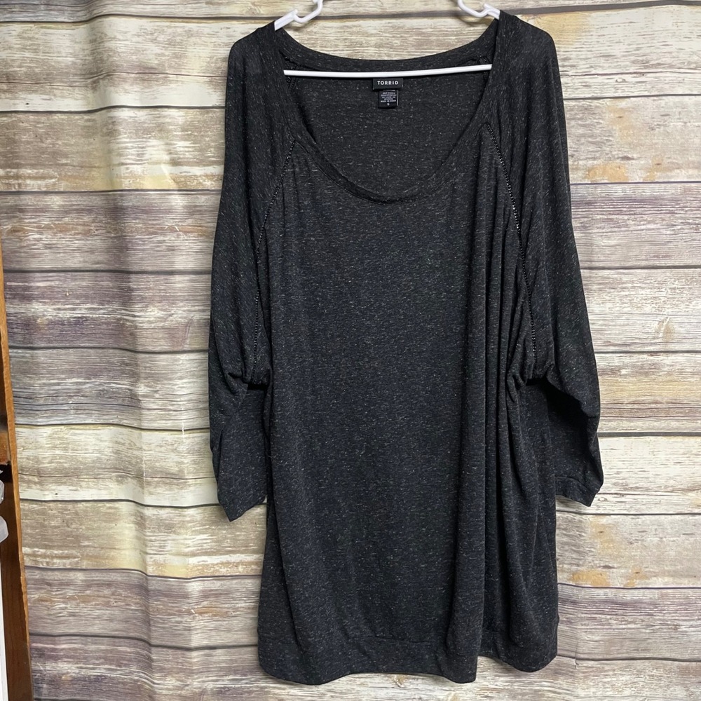 Torrid Womens 5 Charcoal Grey Linen Blend Chain Trim Raglan Long Sleeve Top